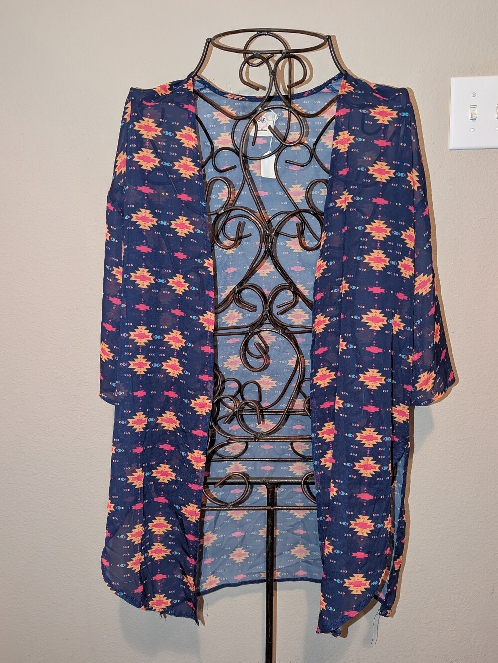 Navy Aztec Print Open Front Kimono